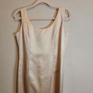 Floor Length Satin Cream Dress by Ever Beauty Formal Size 10